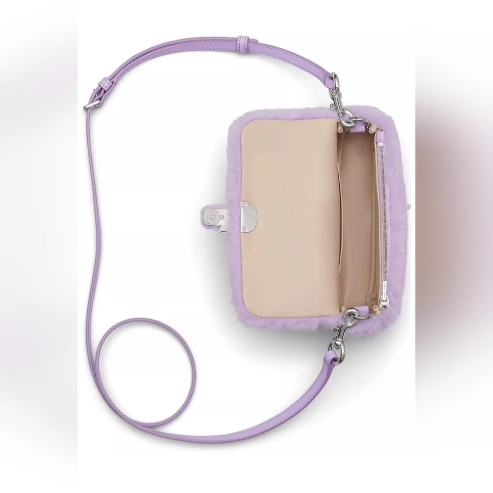 Marc Jacobs Teddy Fur The Snapshot Mini Shoulder Bag Crossbody ~NWT~ Lilac​ - Picture 2 of 7